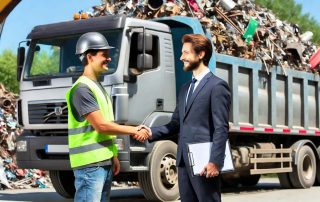 Due uomini procedono con un accordo sulla intermediazione dei metalli e rifiuti ferrosi.